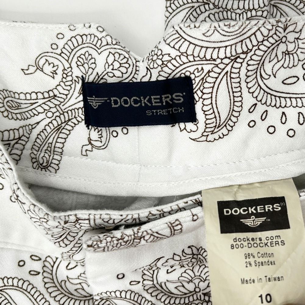 Dockers Stretch Paisley Print Cropped Pants Size 10 White Career quiet luxury - Picture 6 of 7